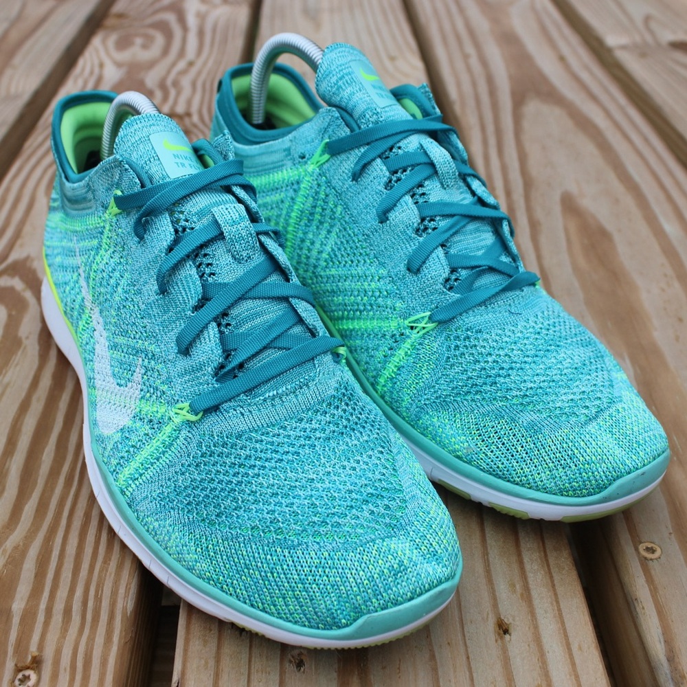 Nike Free TR 5.0 Flyknit Women's Sneaker Blue/Green/Yellow Sz 10